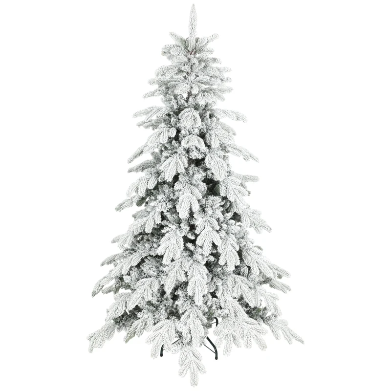 HOMCOM 6ft Super Flocked Christmas Tree - Green/White