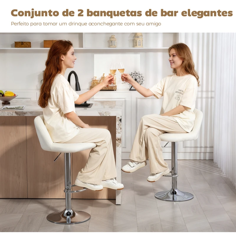 HOMCOM Conjunto de 2 Bancos de Bar com Altura Ajustável Assento Giratório e Apoio para os Pés 43x45x81-101 cm Creme