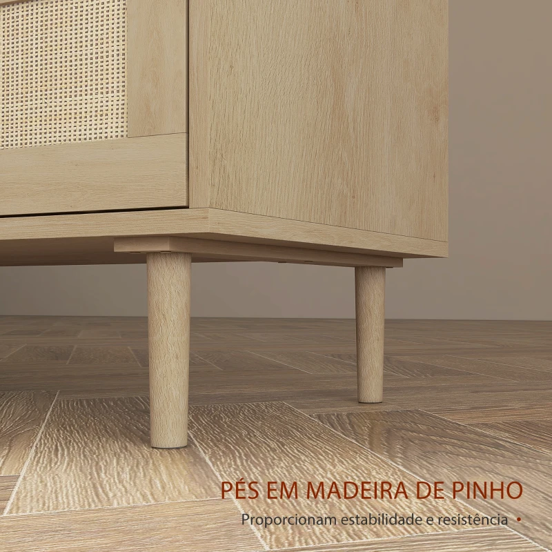 HOMCOM Cómoda para Quarto com 6 Gavetas e Frontal de Vime Pés de Madeira Estilo Bohemio 110x40x75 cm Madeira