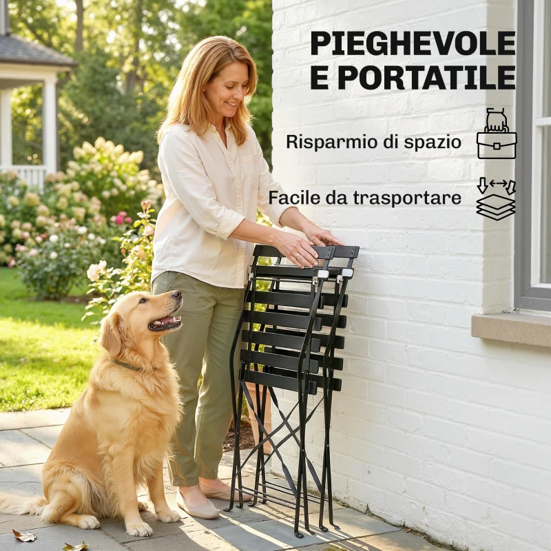 Outsunny Set di 2 Sedie da Giardino Pieghevoli con Seduta a Doghe