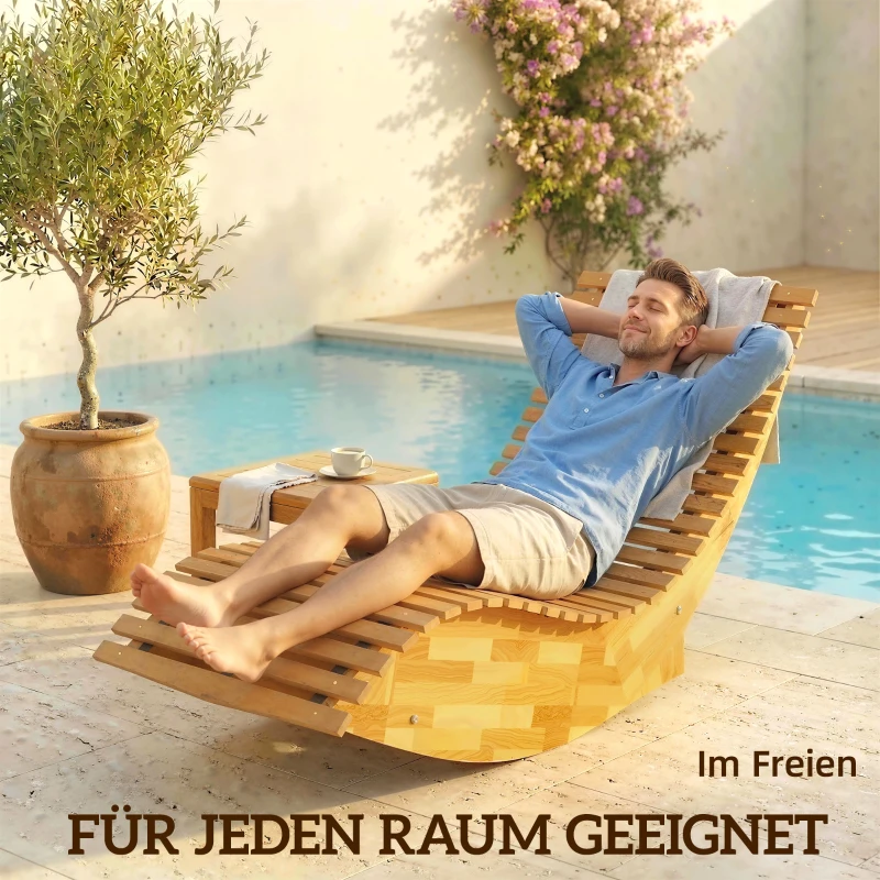 Outsunny Sonnenliege aus Akazienholz Klappbar Ergonomisch Gartenliege mit S-Form Latten-Design 60 x 156 x 77 cm