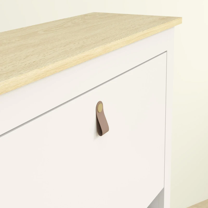 HOMCOM Zapatero Estrecho con 2 Compartimentos y Tiradores de Cuero PU para Pasillos y Recibidores 80x24x95,5 cm Blanco y Madera