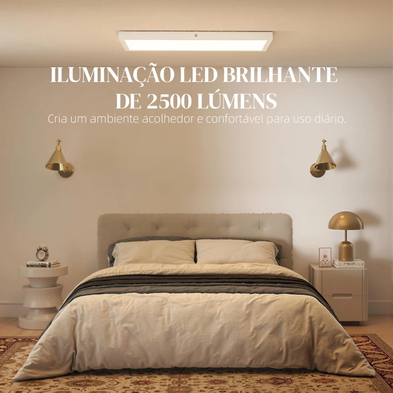 HOMCOM Conjunto de 4 Candeeiros de Teto Cor Regulável com Interruptor DIP e de Parede 3000K/4000K/6000K 60x30x3,7 cm Branco