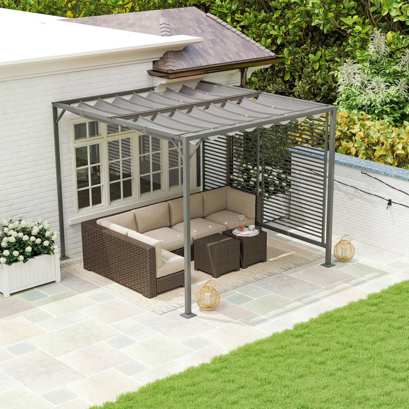 Outsunny 3 x 2.8m Metal Pergola, with Retractable Fabric Roof - Grey