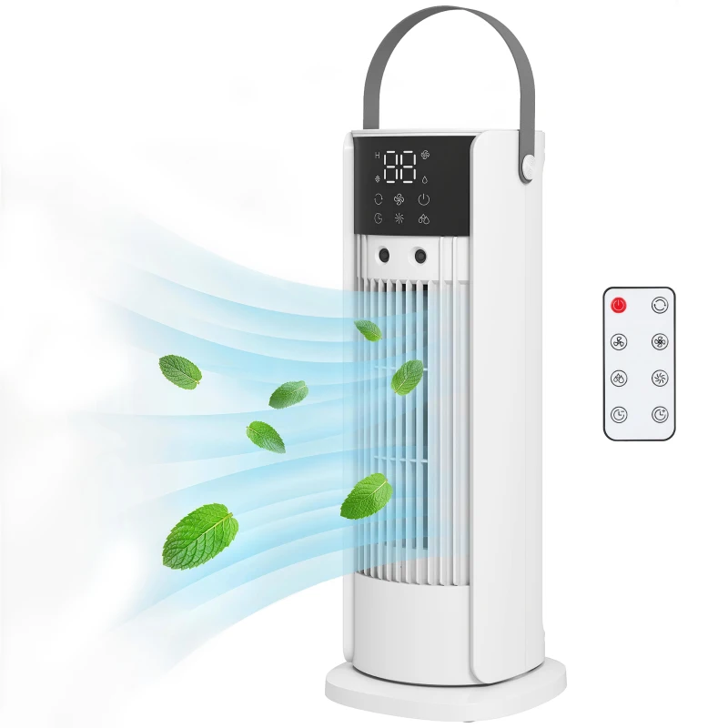 HOMCOM Tower Fan for Bedroom, 16 Inch Mist Desktop Fan with RGB Lights, 3 Speeds, 90° Oscillation, 10H Timer, for Home Office