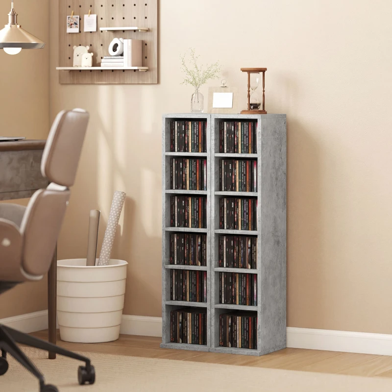 HOMCOM Set of 2 CD Media Display Shelf Unit Tower Rack with Adjustable Shelves, Grey