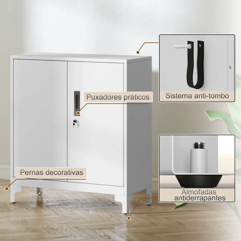 HOMCOM Armário de Arrumação Metálico Armário de Escritório com 2 Portas Arquivador para Escritório 80x35x91 cm Branco