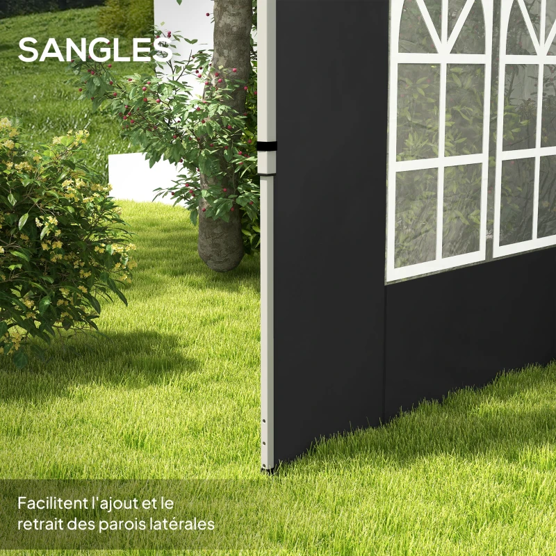 Outsunny Lot de 2 parois latérales pour tonnelle de 3 x 3 m panneau pour pavillon avec fenêtre 295 x 195 cm noir