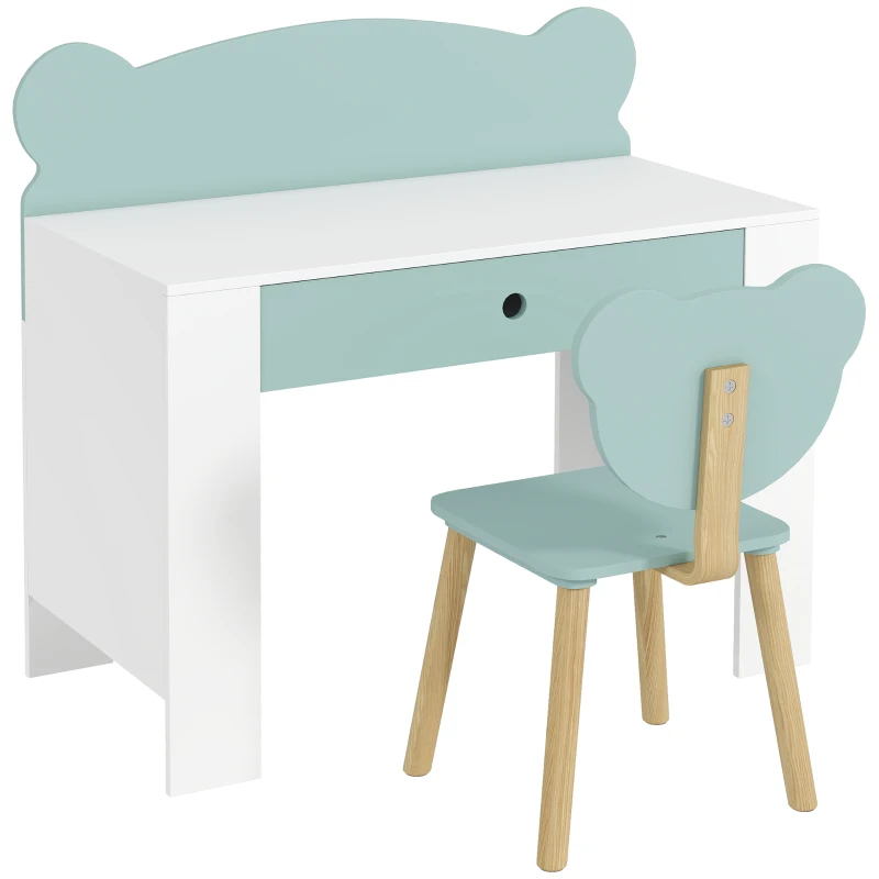AIYAPLAY Bureau enfant avec chaise, table enfant et chaise avec tiroir et large plateau, 80 x 41 x 74,5 cm, vert