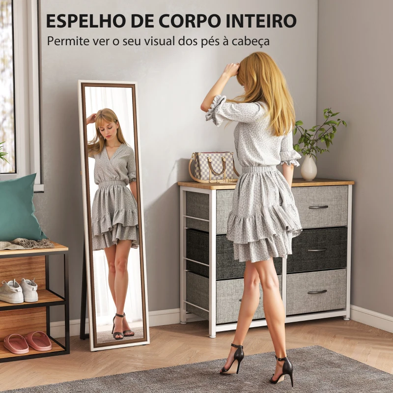 HOMCOM Espelho de Pé 157x37 cm Espelho Corpo Inteiro Grande com Moldura Bicolor para Utilizar Inclinado ou Suspenso Madeira