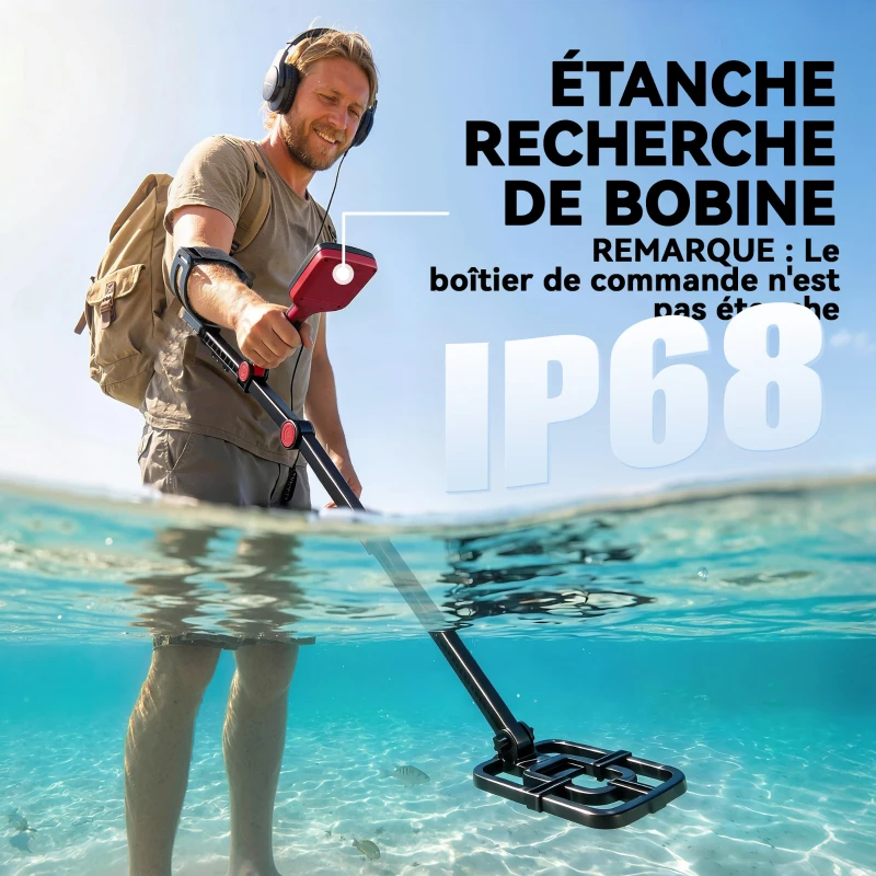 Outsunny Détecteur de Métaux, Bobine Étanche IP68 avec Écran LCD, 4 Modes, Haute Précision Hauteur Réglable, 139x26x30cm, Noir