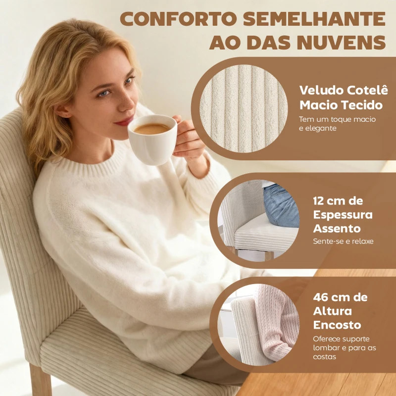 HOMCOM Conjunto de 4 Cadeiras de Jantar Cadeiras Modernas para Cozinha Encosto Alto Estofadas em Veludo Assento Acolchoado 44x56x90 cm Bege