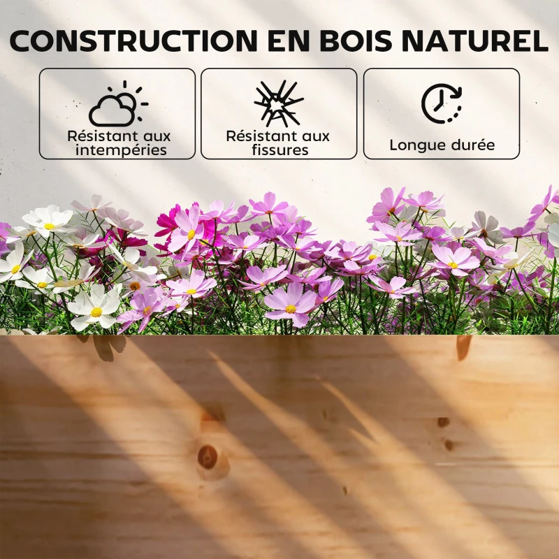 Outsunny Carré Potager en Bois Lit de Jardin Surélevé 4 Zones de Culture Fond Ouvert Montage sans Outil 234x109x25cm Marron Clair
