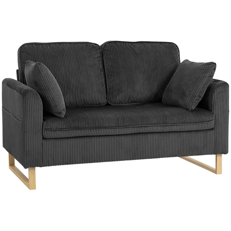 HOMCOM 2 Seater Sofa, 140 cm Loveseat Sofa with Spring Cushions, Metal Legs, 2 Pillows, Dark Grey
