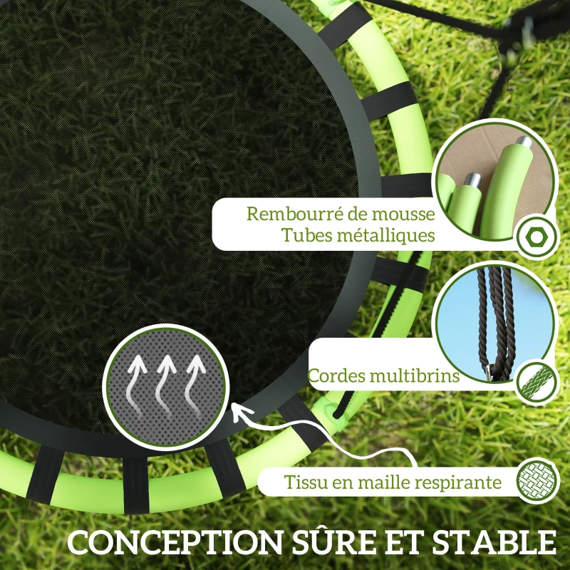 AIYAPLAY Balançoire nid d'oiseau, balançoire suspendue avec cordes réglables en hauteur, siège rond Ø 100 cm, noir