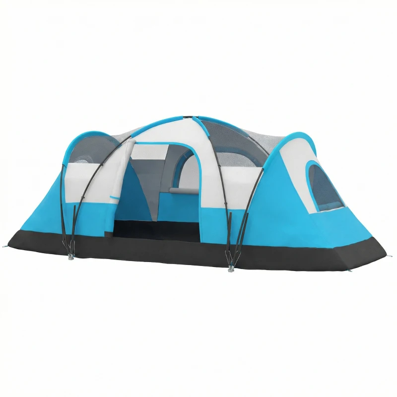 Outsunny 5-6 Man Camping Tent, Tunnel Tent, Water Resistant Hiking Shelter with Groundsheet and Carry Bag, Light Blue