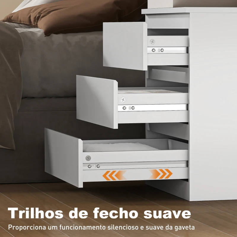 HOMCOM Cómoda com 3 Gavetas com Fecho Suave para Quarto Escritório Estilo Moderno 45x40x52,8 cm Branco