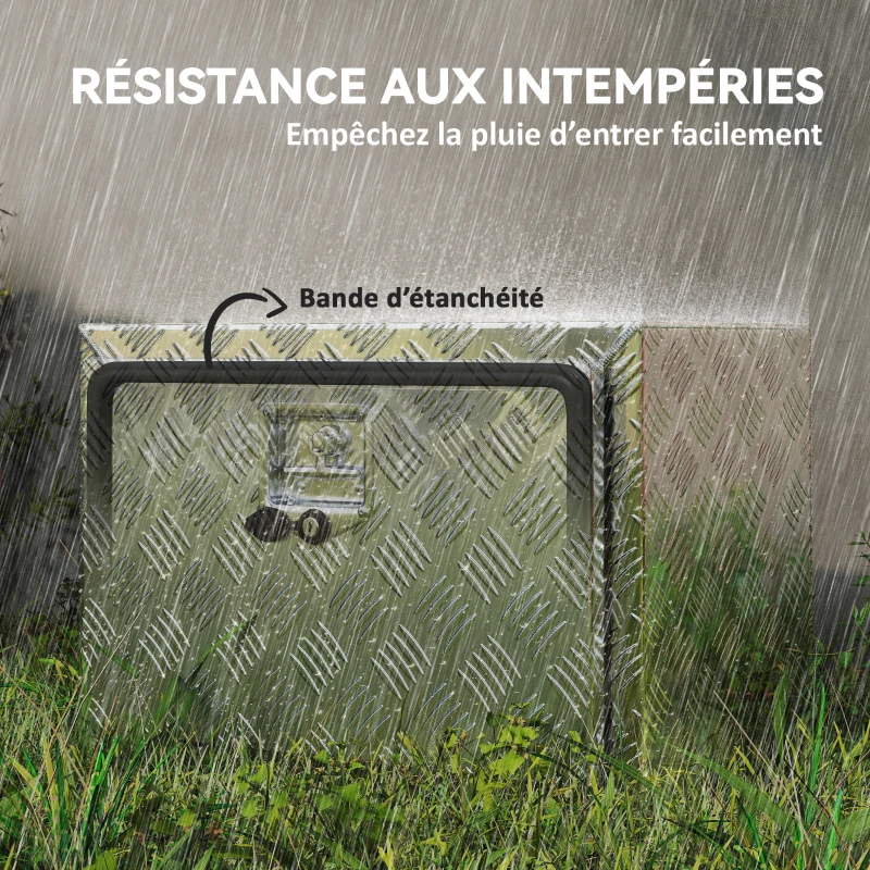 HOMCOM Boîte à outils pour camion en aluminium, 60,9 x 35,5 x 40,6 cm, coffre de rangement 76 L avec serrure et clés, argent