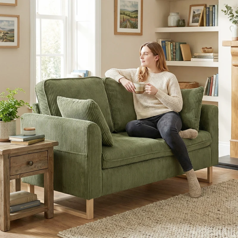 HOMCOM 2 Seater Sofa, 140 cm Loveseat Sofa with Spring Cushions, Metal Legs, 2 Pillows, Dark Green