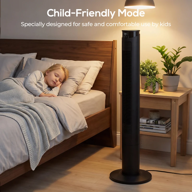 HOMCOM Tower Fan with WiFi Control Standing Floor Fan with Remote Control 116 cm Black