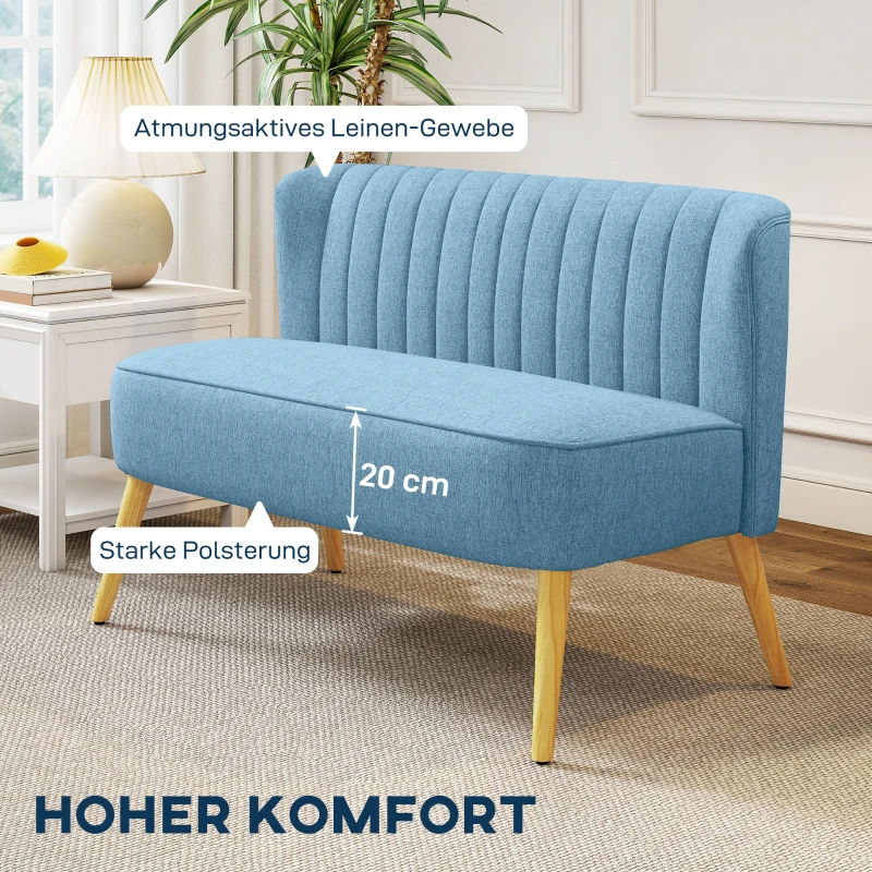 HOMCOM 2-Sitzer Sofa im Retro-Look, weiche Polsterung, pflegeleichter Bezug, bis 150 kg, 117 x 56,5 x 77 cm, Blau