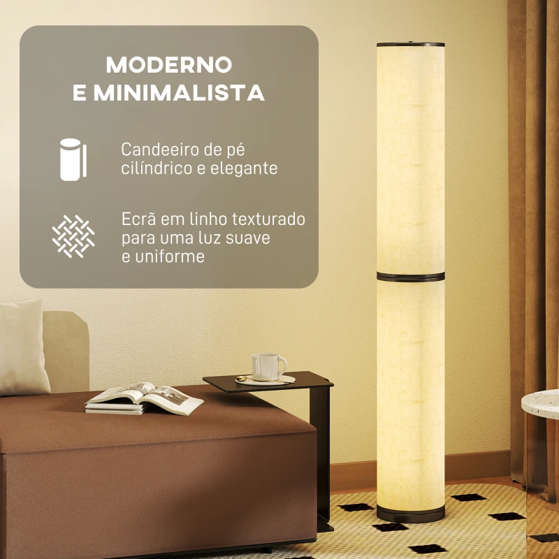 HOMCOM Candeeiro de Pé Moderno Candeeiro de Sala com Brilho Temperaturas de Cor Ajustáveis 3000K-6000K Controle Remoto Magnético Temporizador para Quarto Escritório Decoração Ø20x135 cm Bege