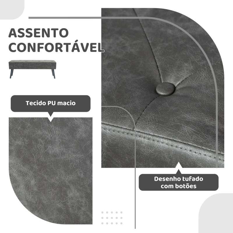 HOMCOM Banco de Pé de Cama Multifuncional Clássico Banco Dormitório com Pés de Madeira e Assento Acolchoado 114x38x42 cm Cinza