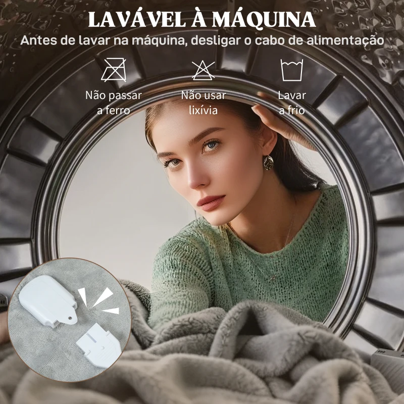 HOMCOM Manta Elétrica 180x130 cm Manta Térmica com Tecido Suave 10 Níveis de Temperatura e Temporizador Cinzento