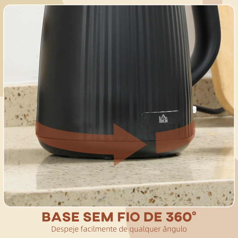 HOMCOM Fervedor Elétrico 1,7L 2200W com Filtro Antical Removível Desligamento Automático Base Giratória 360° Preto