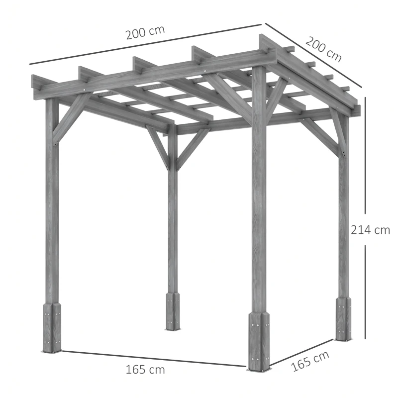 Outsunny 2 x 2m Wooden Pergola Kit, Decorative Garden Gazebo Shelter with Stable Structure for Climbing Vines, Flowers, Grey