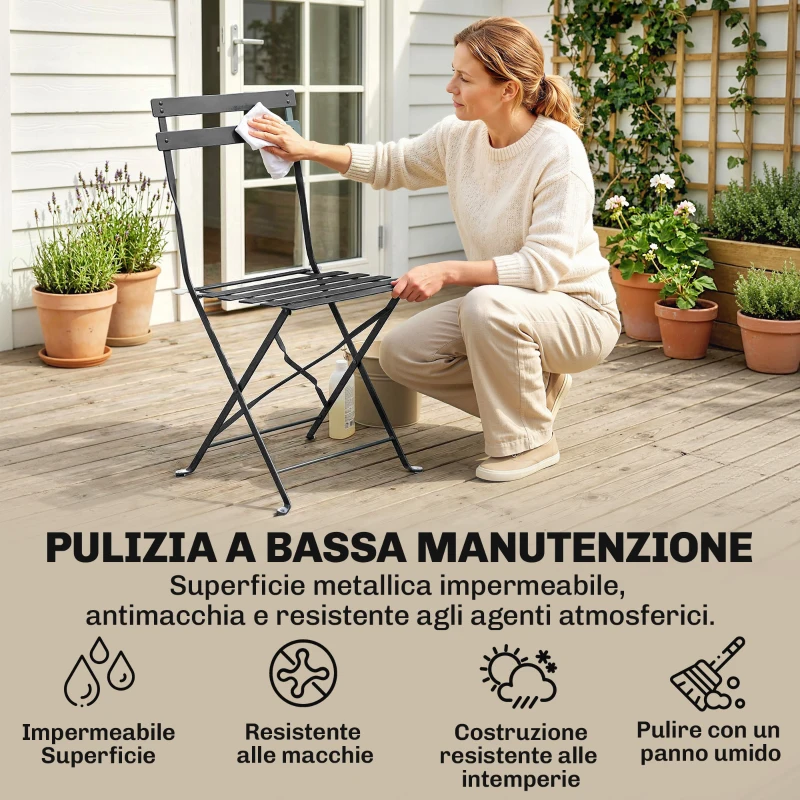 Outsunny Set di 2 Sedie da Giardino Pieghevoli con Seduta a Doghe