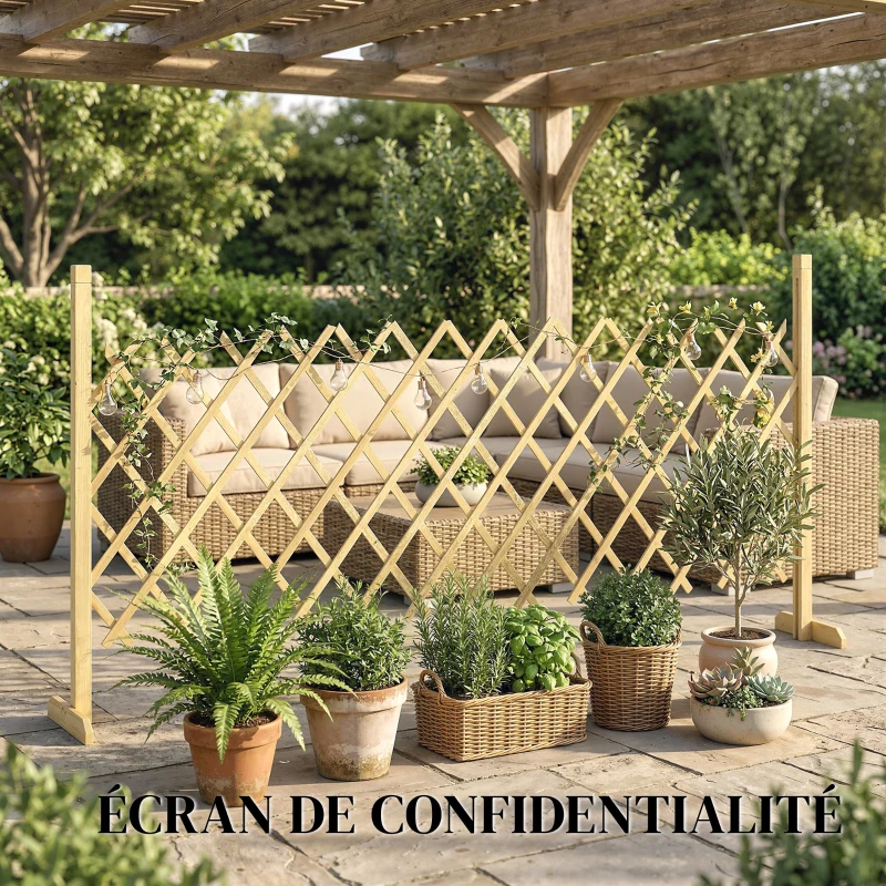 Outsunny Barriere Extensible en Bois de Sapin 180 cm, Base stable, pour Intérieur Extérieur Balcon Jardin, 180x30x90cm, Naturel