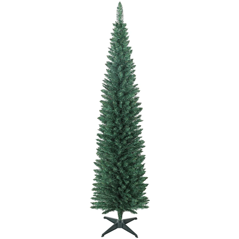 HOMCOM Árvore de Natal Slim 210 cm Árvore de Natal Artificial com 401 Ramos Suporte Metálico Decoração para Interior Verde