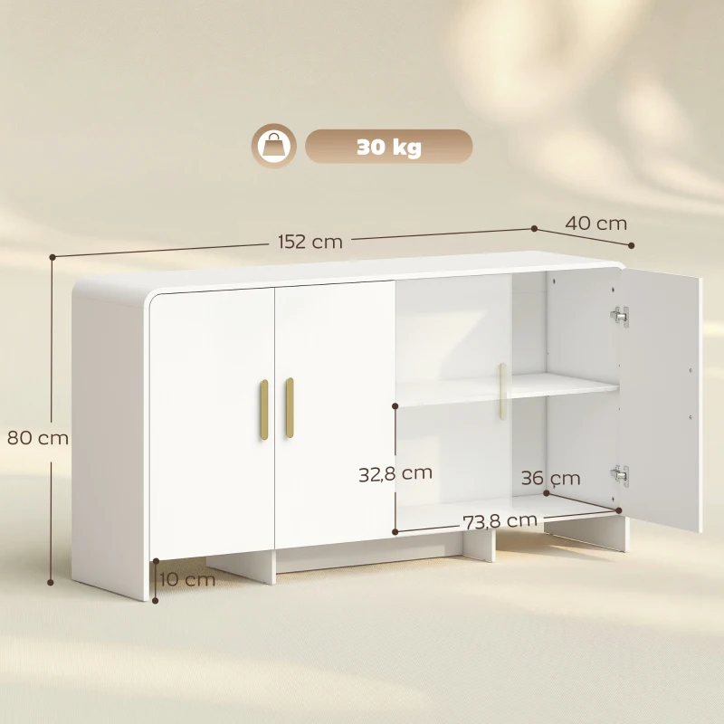 HOMCOM Aparador de Cozinha com 4 Prateleiras 4 Portas com Fecho Suave Móvel para TV de 72 Polegadas 152x40x80 cm Branco