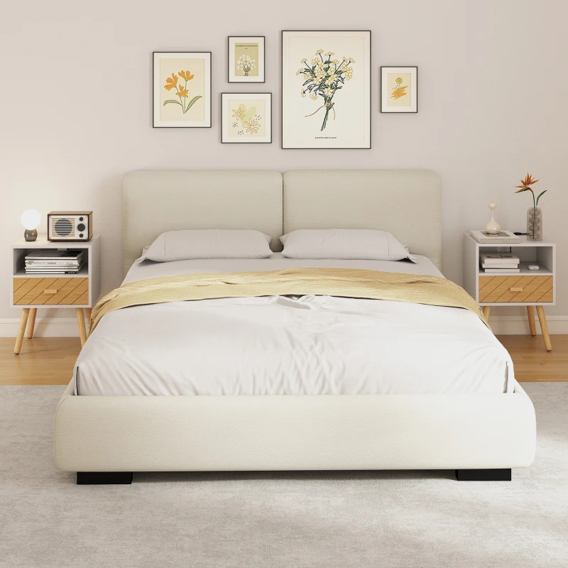 HOMCOM Mesa de Cabeceira com Estação de Carregamento Gaveta 2 Tomadas AC Porta USB e Tipo-C  40x35x54,7 cm Branco