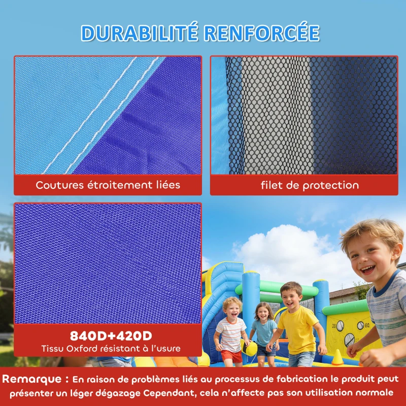 AIYAPLAY Château gonflable avec souffleur 8 en 1, parc aquatique, toboggan, trampoline, piscine à balles, oxford, multicolore