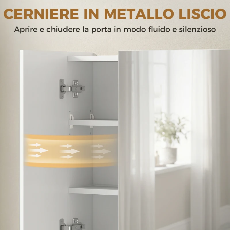 kleankin Specchiera Bagno con Armadietto 3 Ante Soft Close e Ripiani Regolabili, 90x15x75 cm, Bianco