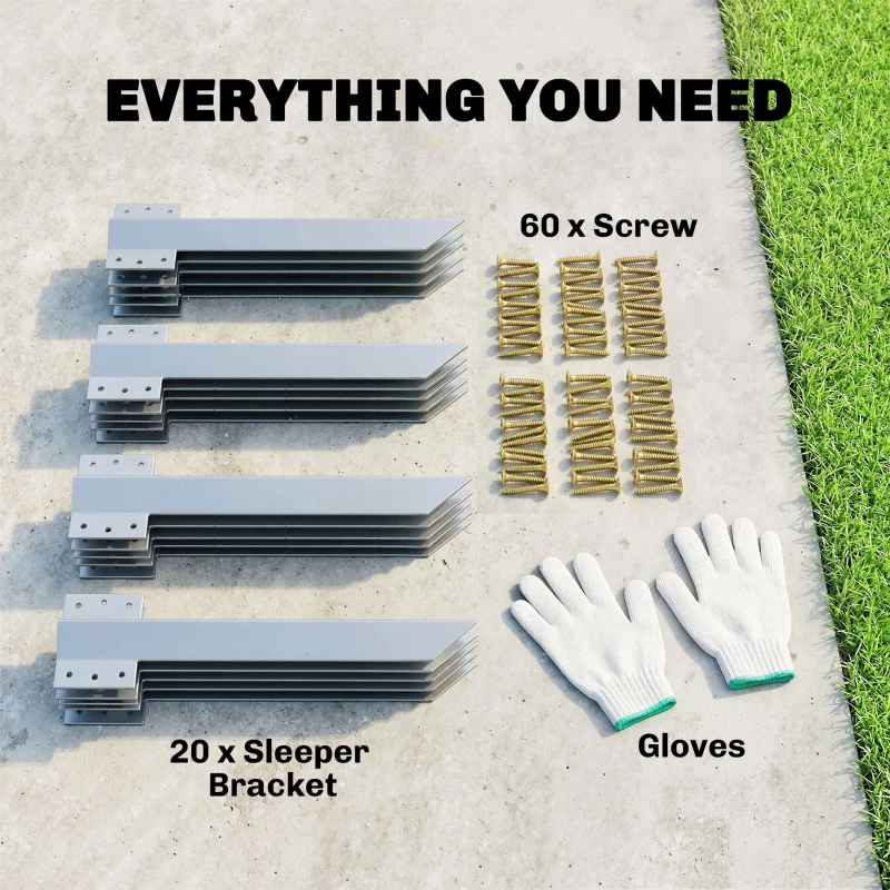 Outsunny 20 Pack Railway Sleeper Brackets, 41 cm Heavy Duty Galvanised Steel Sleeper Stakes with Screws and Gloves