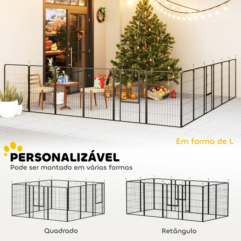 PawHut Parque para Cães de 12 Painéis 68x100 cm Parque Dobrável para Cães Médios com Portas Fecho e Estacas Preto