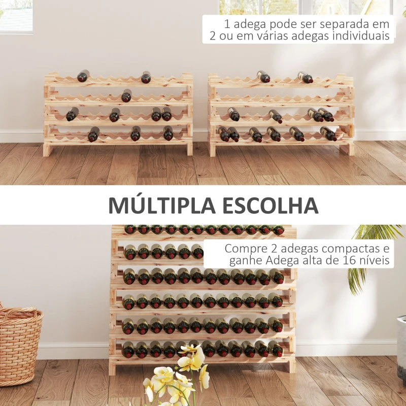 HOMCOM Suporte para Garrafas de Vinho para 96 Garrafas com 8 Níveis Suporte para Vinhos Vertical 114x28x113,5 cm Madeira