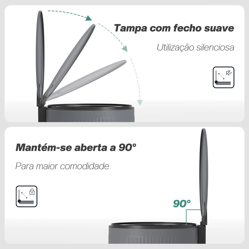 HOMCOM Balde do Lixo para Cozinha com Pedal 30L Cubo de Lixo Metálico com Tampa de Fecho Suave e Balde Removível 36x30x60,5 cm Cinza