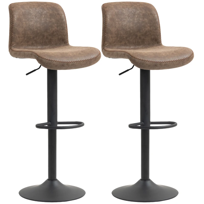 HOMCOM Bar Stools Set of 2, PU Leather Barstools with Backrest and Footrest for Kitchen, Counter, Breakfast Bar, Brown