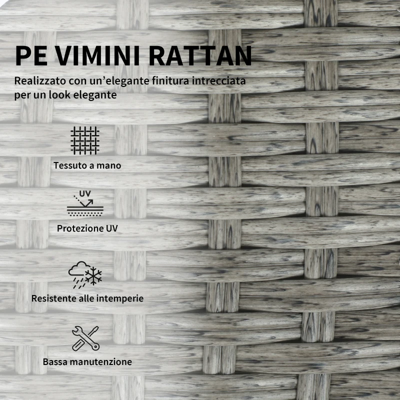 Outsunny Set da Esterno 6pz con Divano, 2 Sedie, Tavolino con Piano in Vetro e 2 Pouf, Grigio Scuro