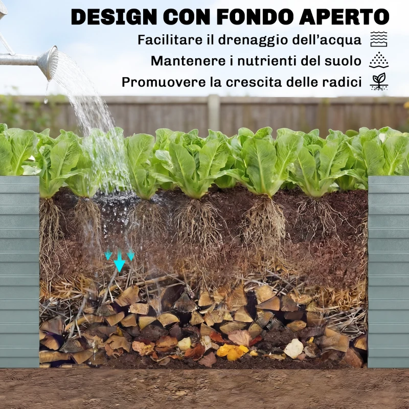 Outsunny Set di 2 Aiuole Rialzate in Metallo Galvanizzato con Bordo Sicuro, Fioriera Elevata per Verdure, Argento