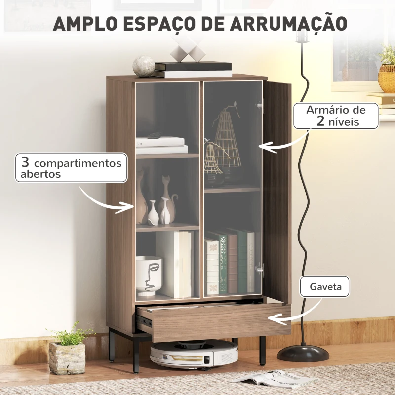 HOMCOM Aparador para Sala Moderno com Gaveta Prateleira Ajustável e 3 Compartimentos Abertos 60x34x121 cm Madeira