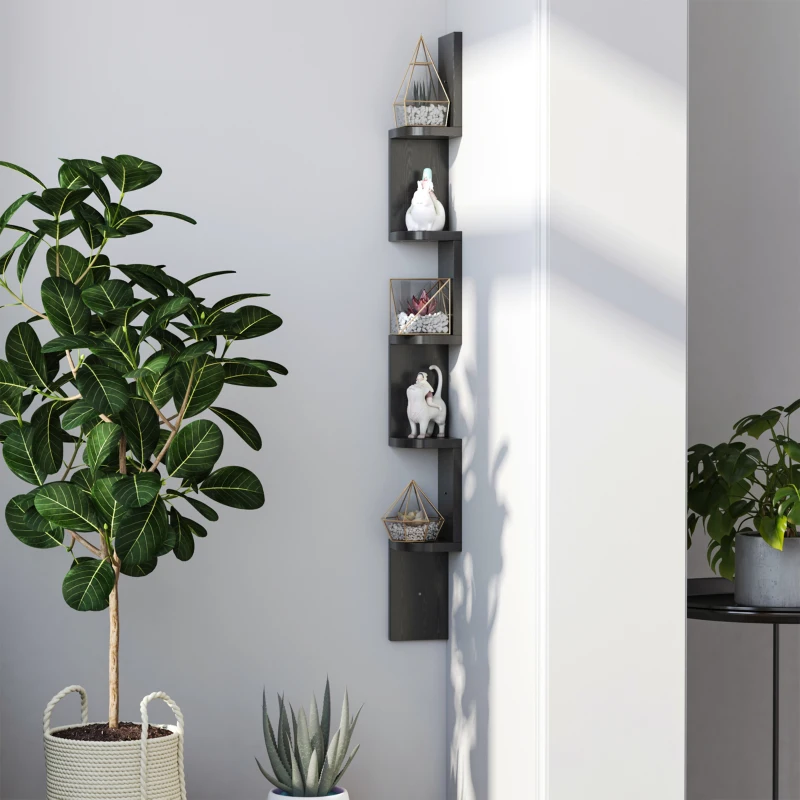 HOMCOM Étagère d'angle Murale à 5 Niveaux Hauteur 120 cm Forme de Zigzag en Bois Noire