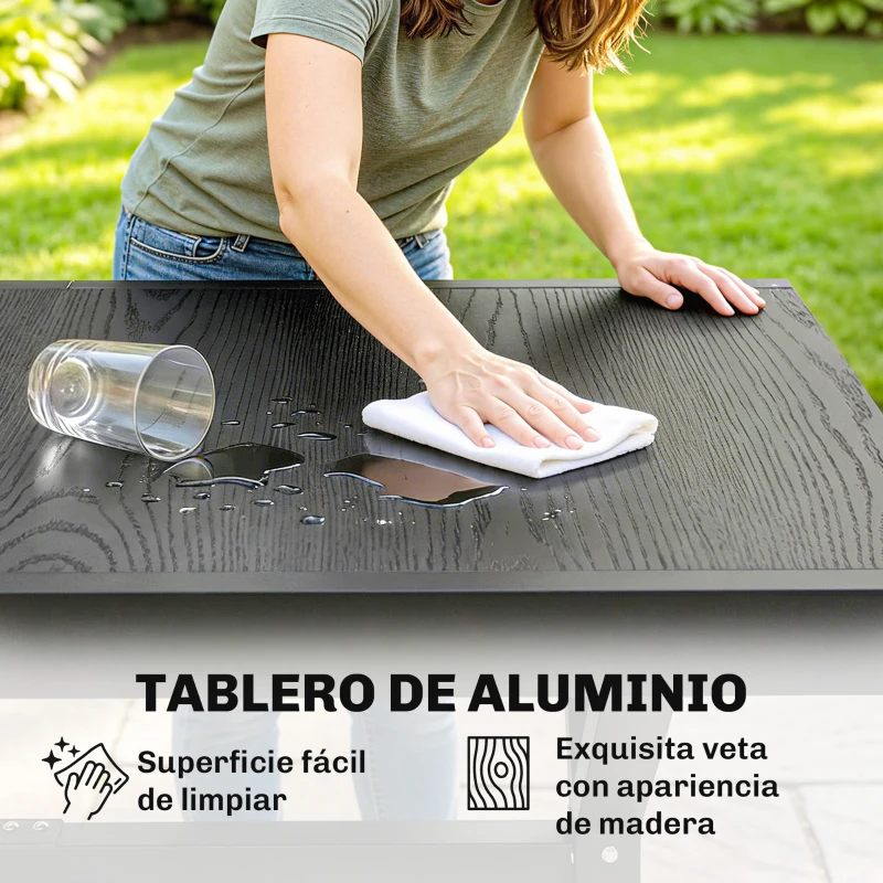 Outsunny Mesa de Comedor Exterior Extensible 154/214 cm para 8-10 Personas de Aluminio Acero con Tapa Imitación Madera Gris