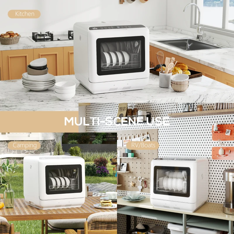 HOMCOM 6L Five-Mode Tabletop Dishwasher - White