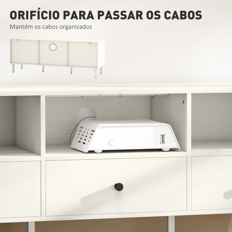 HOMCOM Móvel de TV Moderno com 3 Compartimentos Abertos 3 Gavetas para Televisão de 45/55/65 Polegadas 120x34x45 cm Branco