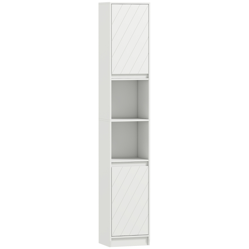 HOMCOM Meuble colonne salle de bain, meuble de rangement avec 2 portes, 2 compartiments ouverts, , 30 x 24 x 170 cm, blanc
